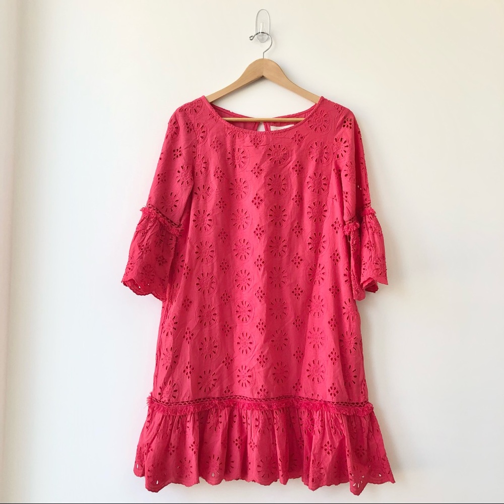 NEW Anthropologie Dani Eyelet Ruffle Hem & Beaded Sleeve Dress w/ Pockets - Sz 6